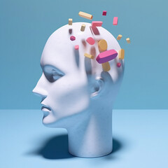 Aufkleber - 3D illustration of a surreal head sculpture with geometric shapes.  Concept of psychological and mental health issues.