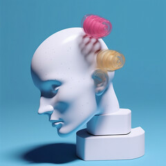 Aufkleber - 3D illustration of a surreal head sculpture with geometric shapes.  Concept of psychological and mental health issues.