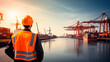 © FutureFocus - Industry worker with safety jacket and helmet at the port