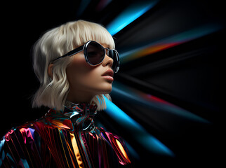 Portrait of a futuristic girl, Woman wearing sunglasses, ai fashion, ai art, future