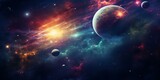 Fototapeta Las - cinematic galaxy with vibrant planets and stars