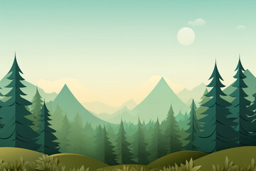 Wall Mural - nature background template with flat trees