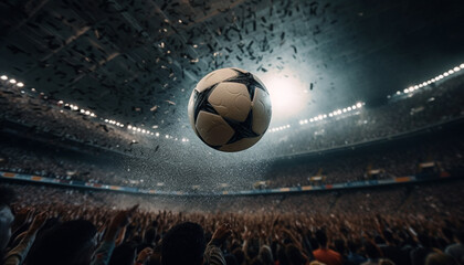 Sticker - Night championship Soccer team success with glowing ball and crowd generated by AI