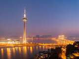 Fototapeta Boho - Sunset high angle view of the Macau Tower Convention and Entertainment Center and cityscape
