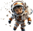 © mknisanci - tiny cute astronaut cartoon character in motion, isolated transparent