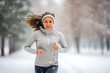 Cold-Weather Fitness: Plus Size Woman Running in Snowfall