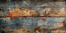 Texture Of Old Wooden Wall With Blue Peeling Paint