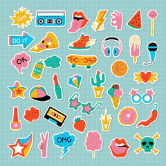 Wall Mural - teenage stickers. colored fashion retro labels doodle set recent vector illustration set
