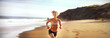 © Denniro - Beautiful slim and fit senior woman enjoying running on sandy beach. Outdoor aerobic cardio training