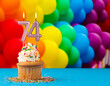 Birthday candle number 74 - Invitation card with balloons in colors of the gay pride march