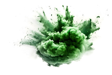 Green Smoke Dust Explosion: A Fiery Burst of Vibrant Colors and Dynamic Energy separated on white background, brilliant smoke clouds on white background, generative ai