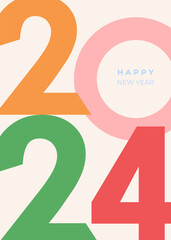 Wall Mural - Cover design of 2024 happy new year. Strong typography. Colorful and easy to remember. Happy new year 2024 design poster. Vector illustration