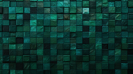 Wall Mural - Dark green mosaic square tile pattern, tiled backgrounds
