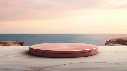 Wall Mural - round marble platform on ocean sunset background