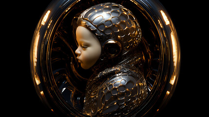 fantasy about an alien baby, the development of technology in a future where children are born outside the womb and are programmed and taught by extraterrestrial technologies before birth, fiction