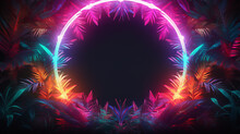 Multicolor Neon Circle, Tropical Jungle Floral Background