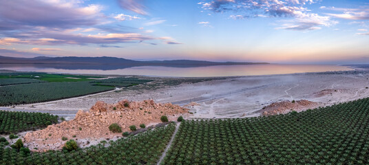 Wall Mural - Aerial views of Salton Sea north shore at sunset