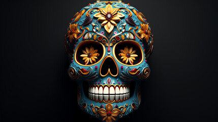 Original Mexican skulls. Skulls decorated with flowers for Halloween and the day of the dead.