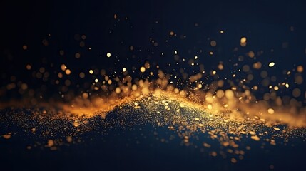 Poster - Abstract Background With Dark Blue And Gold Particle Christmas Golden Light Shine Particles Bokeh On Navy Blue Background Gold Foil Texture Holiday Concept