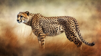 Wall Mural - cheetah stalking fro prey on savanna digital art