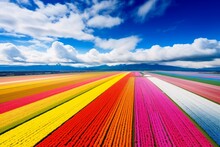 Aerial View Of Colorful Tulip Fields.