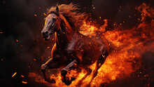  Illustration Of A Running Horse In Flames Background.
