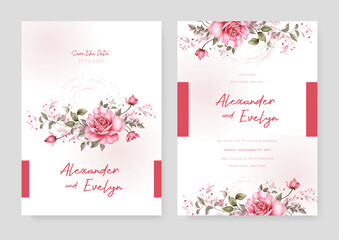 Pink and white marigold modern wedding invitation template with floral and flower