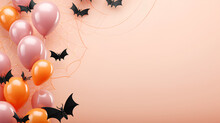 Halloween Party Backdrops With Balloons, Bats, Pumpkins, Skulls And Bats.
