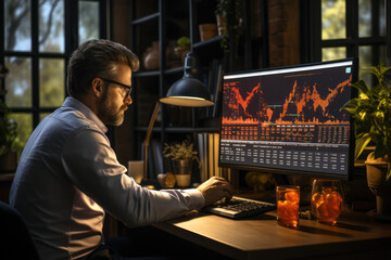 Poster - Marketing Strategies. Person analyzing marketing data on a computer, highlighting the importance of analytics in business. Generative Ai.