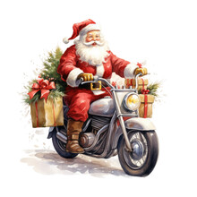 A Christmas Scene With Santa Claus Delivering Gifts On A Moped Scooter Motorcycle Isolated On A Transparent Background, Generative Ai
