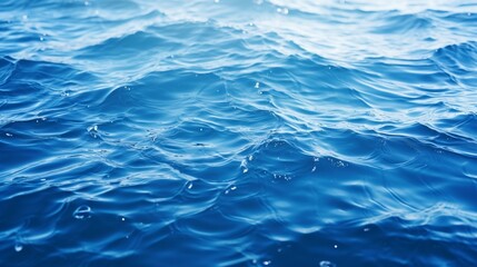 Poster - Blue textured background of waves with ripples on the water. Close-up, selective focus, defocus : Generative AI