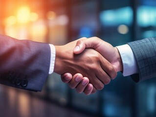 Businessmen making handshake with partner, greeting, dealing, merger and acquisition, business cooperation concept, joint venture, copy space for business, finance and investment backg : Generative AI