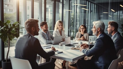 Poster - Group of various generation businessperson meeting in the office. Management strategy. : Generative AI