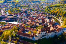Aerial View On The City Cesky Krumlov. Czech Republic