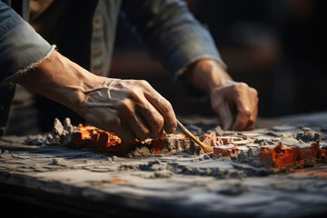 Poster - A close-up of a person's hand creating an art piece that promotes human rights awareness. Generative Ai.