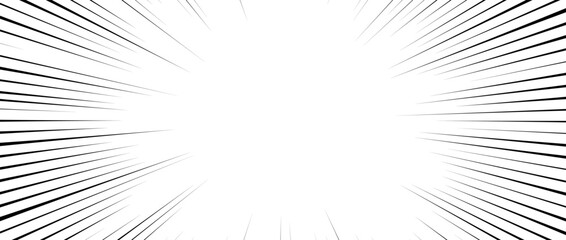 Poster - Radial speed lines background. Comic book explosion lines wallpaper. Abstract black and white flash frame design. Manga or anime cartoon light ray or beam sunburst. Vector effect illustration
