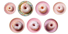 Png Set Top View Of A Ceramic Plate Holding A Jelly Donut Dusted With Powdered Sugar Transparent Background