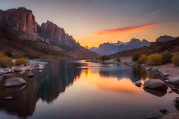 Canvas Print - sunset over the lake generated ai