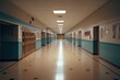 © NikoG - Empty interior of a high school hallway with lockers and classrooms