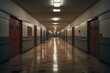© NikoG - Empty interior of a high school hallway with lockers and classrooms
