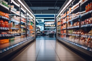 Interior of a supermarket or grocery store without people