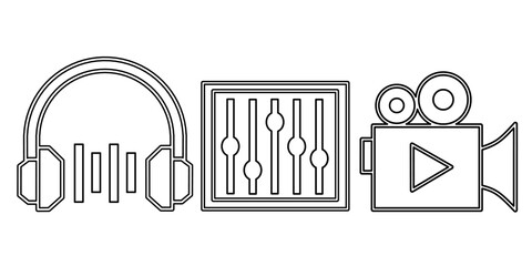 Poster - Audio and video icon black line design. Stock vector illustration.