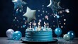 © Pro Hi-Res - Blue birthday cake on dark blue background.