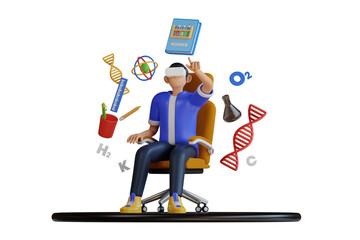 Boy studying using Virtual Tech 3d Illustration