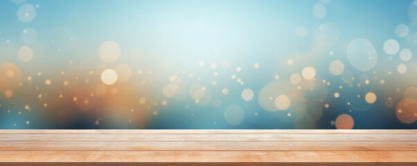 Poster - Empty wooden table over bokeh light background, can be used for montage or display your products. High quality photo