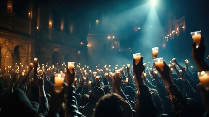 Poster - A crowd of people at a live event and concert or party at nightclub.