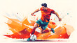 soccer player with ball on abstract colorful background