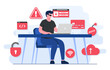 Cybercrime flat illustration concept, Fraud scam, Hacker steal private data on device, Internet fraud, Online phishing, Bulgar steal, Malware, password phishing, DDOS attack, Credit card scam