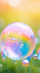 Wall Mural - Hotograph soap colorful bubble on blur summer background