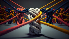 Collective Effort Integration And Unity With Teamwork Concept As A Business Metaphor For Joining A Partnership Synergy And Cohesion As Diverse Ropes Connected ,Ai Generated Image